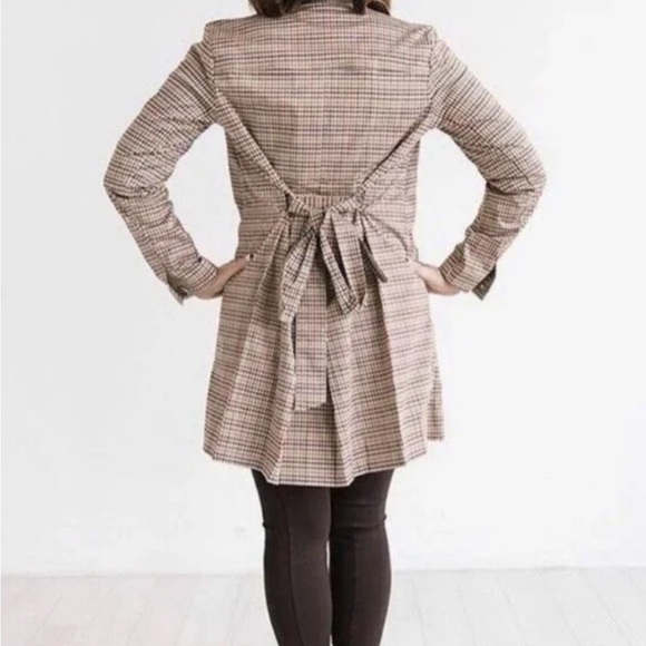 Cabi Sherlock Trench Coat Fall Jacket Tan Red Green Houndstooth Tie Belt M 3734 - Picture 7 of 12